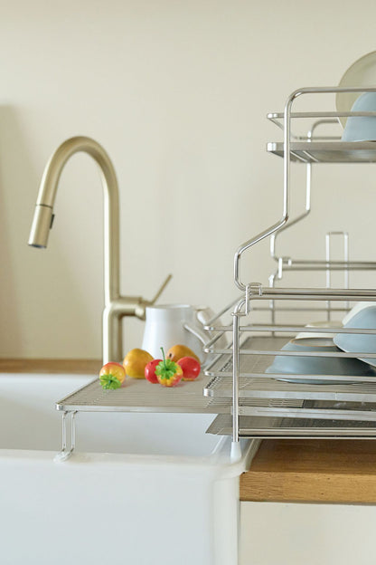 Sink tableware organizer, expandable bowl, plate and cup drainage storage rack, 304 stainless steel kitchen countertop stand 