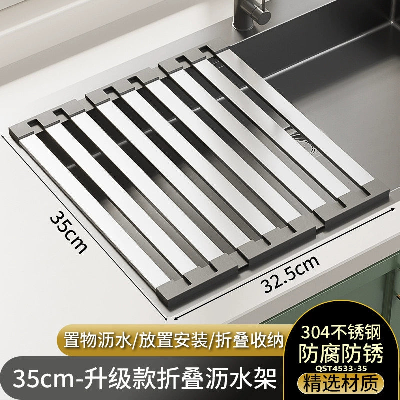 304 Stainless Steel Kitchen Sink Drain Rack, Dish and Plate Holder, Foldable and Telescopic Drain Basket - Image 26