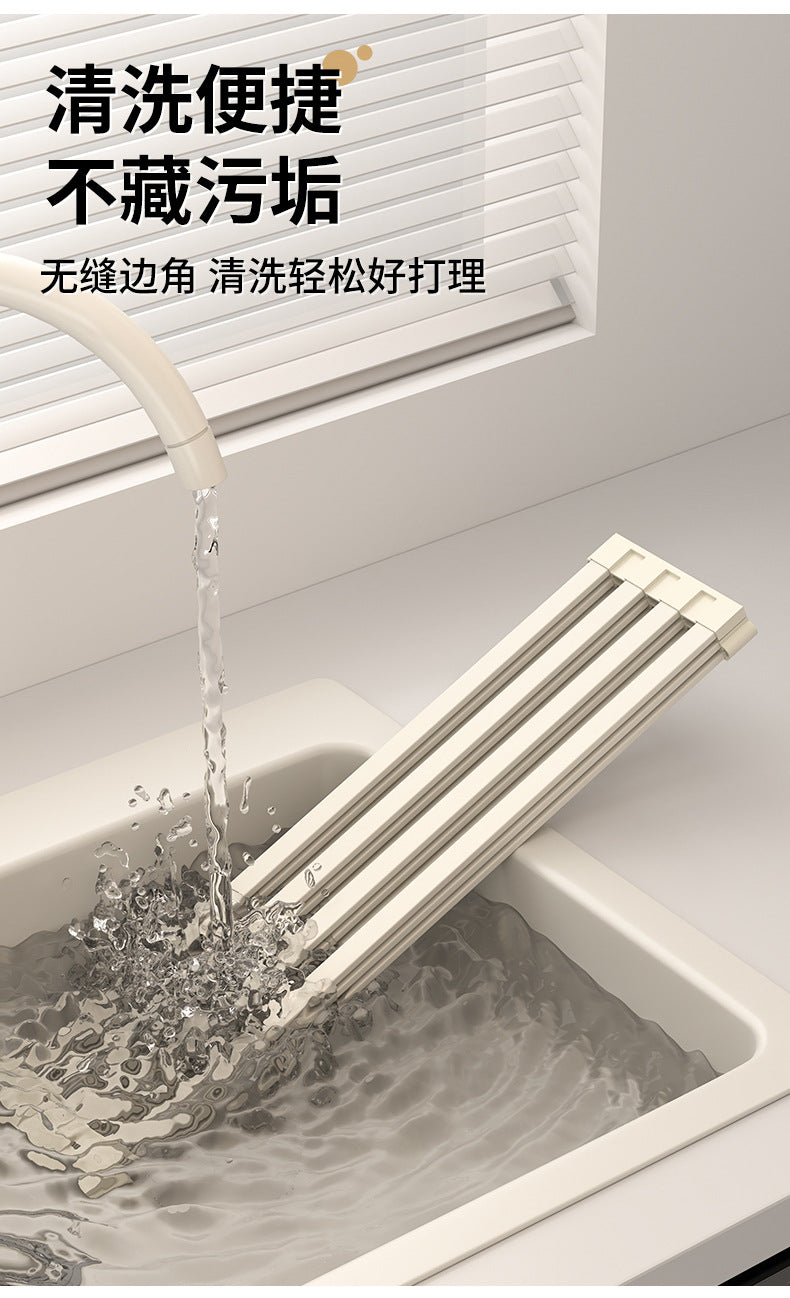 Foldable kitchen drain rack, heat-insulating mat, stainless steel sink, dish drainer, and storage rack - Image 14