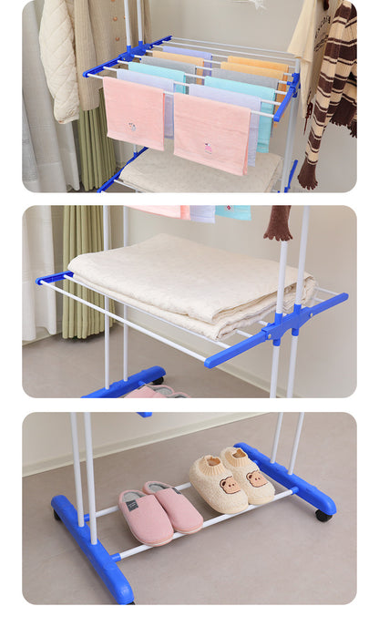 Folding clothes drying rack, clothing 4 - layer clothes rack, stainless steel laundry clothes drying rack with grey wings on both sides 晾衣架折叠晾衣架服装 4 层衣架不锈钢洗衣晾衣架带两侧翼灰色 - 折叠式多功能晾衣架 - Zhongshan Star Trade