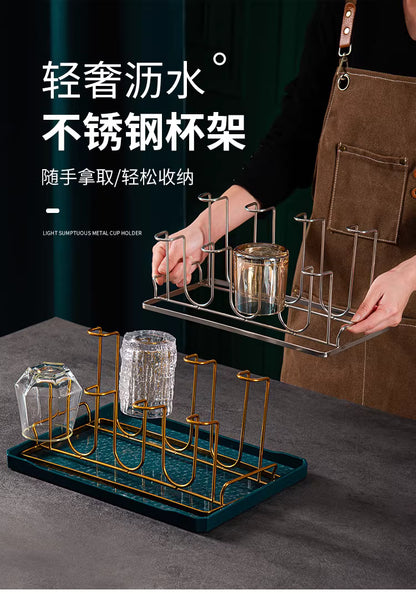 Glass cup rack, home 8-cup rack, living room upside-down 12-cup rack, draining and storage, metal juice cup rack, stainless s