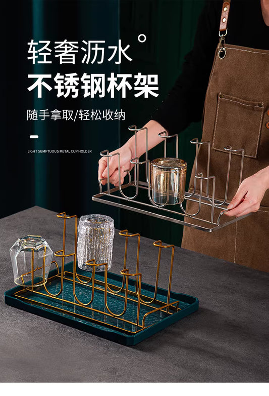 Glass cup rack, home 8-cup rack, living room upside-down 12-cup rack, draining and storage, metal juice cup rack, stainless s