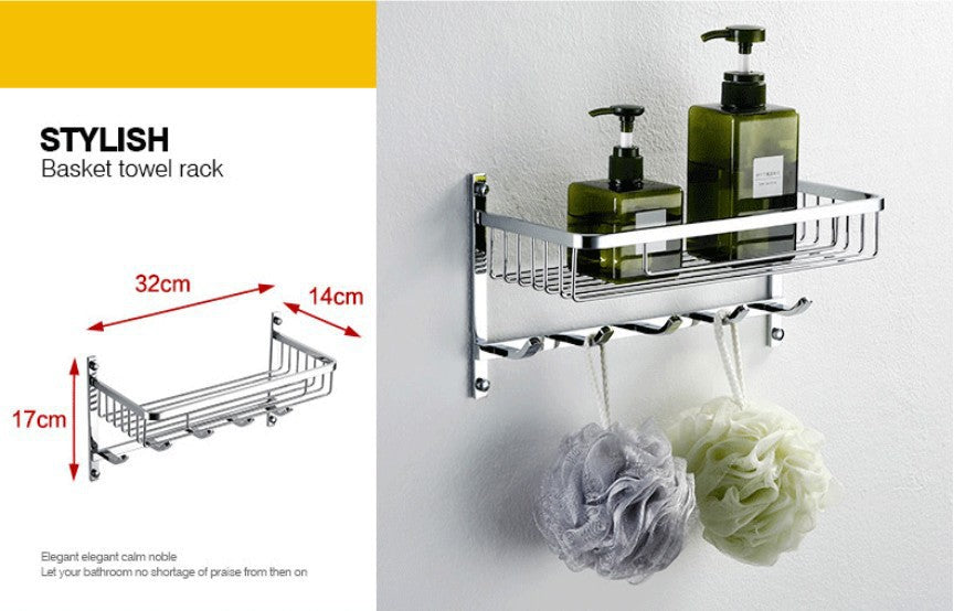 Bathroom storage rack, net basket, bath towel rack, towel rack with hooks bathroom