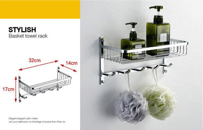 Bathroom storage rack, net basket, bath towel rack, towel rack with hooks bathroom