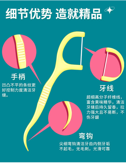 Fruit-flavored dental floss, individual packaging, disposable dental floss sticks