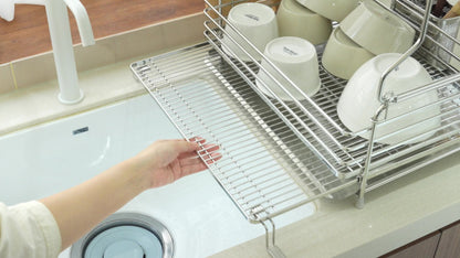 Sink tableware organizer, expandable bowl, plate and cup drainage storage rack, 304 stainless steel kitchen countertop stand 