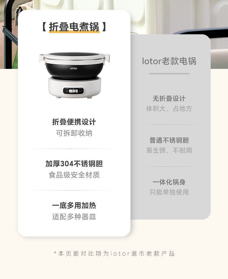 Portable electric cooking pot, folding pot, multi-functional small stainless steel travel split electric hot pot