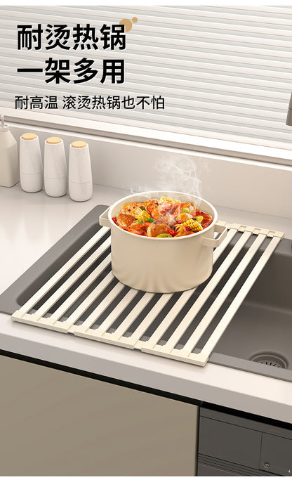 Foldable kitchen drain rack, heat-insulating mat, stainless steel sink, dish drainer, and storage rack - Image 15