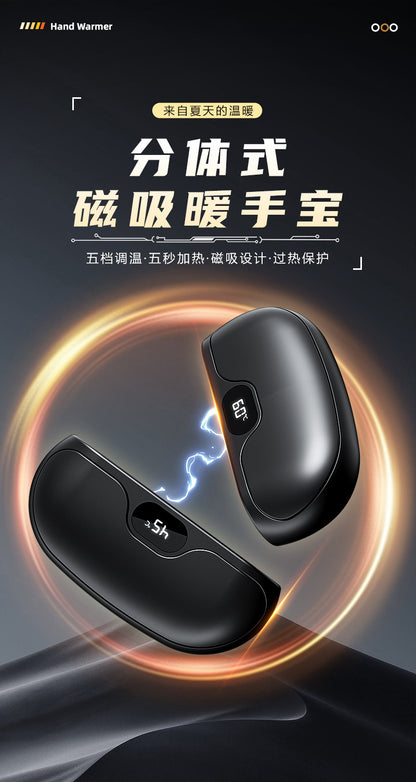 Magnetic hand warmer, USB charging, detachable hand warmer, digital temperature display portable heater