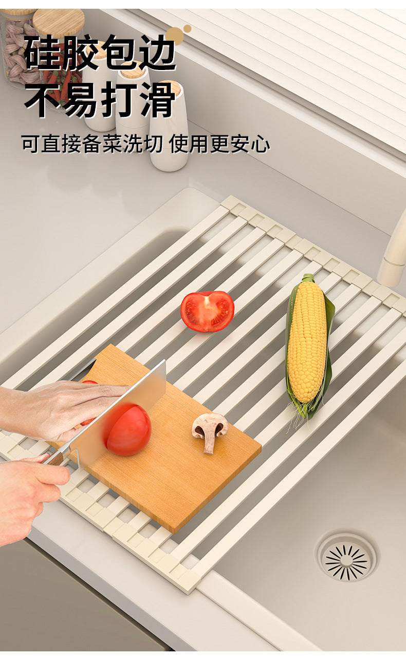 Foldable kitchen drain rack, heat-insulating mat, stainless steel sink, dish drainer, and storage rack - Image 11