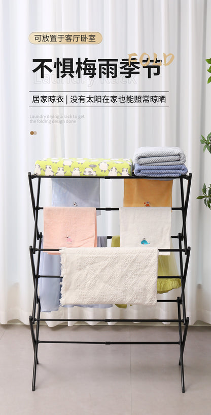 The telescopic folding clothes drying rack can be stretched wide, the telescopic towel rack is a simple floor - standing household clothes drying pole 伸缩折叠晾衣架可拉宽伸缩毛巾架落地家用简易落地晾衣杆 - 折叠式多功能晾衣架 - Zhongshan Star Trade