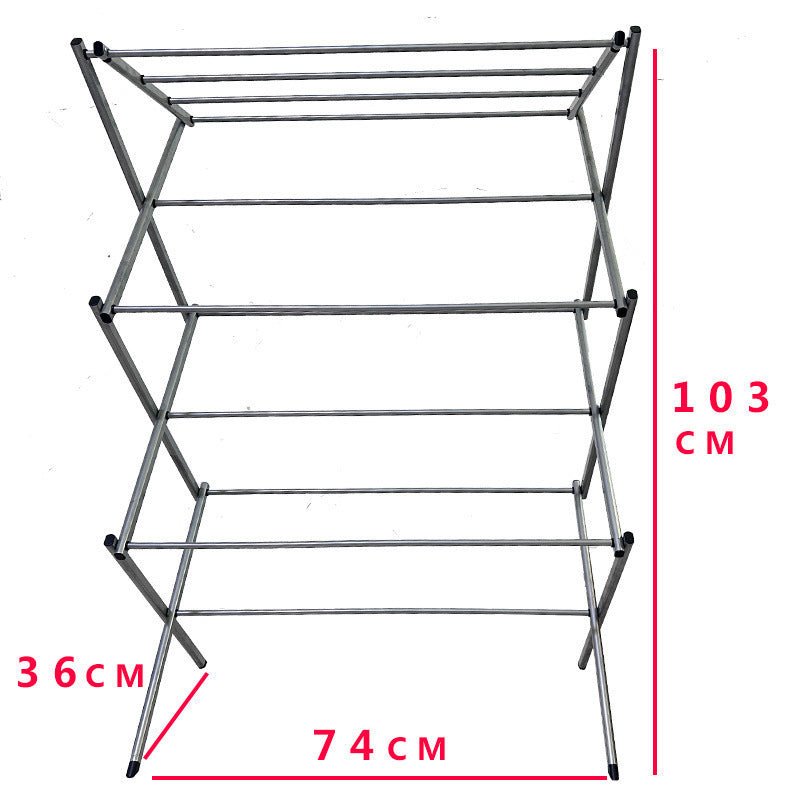Folding clothes drying rack - Durable and space - saving laundry and towel rack, sturdy hanger for hanging clothes both indoors and outdoors, made of stainless steel 折叠晾衣架 – 耐用、节省空间的洗衣和毛巾架、坚固的衣架，用于在室内和室外悬挂衣服，不锈钢 - 折叠式多功能晾衣架 - Zhongshan Star Trade - 银色 - 74*36*103cm折叠晾衣架