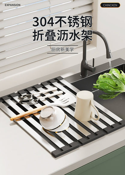 304 Stainless Steel Kitchen Sink Drain Rack, Dish and Plate Holder, Foldable and Telescopic Drain Basket - Image 7