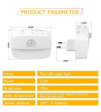 Intelligent human body sensor plug-in night light LED infrared sensor room staircase corridor light PIR night light