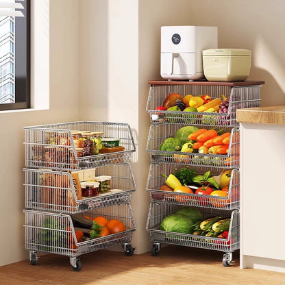 Multi-layered floor-standing household fruit, vegetable and snack storage rack, multi-functional living room trolley