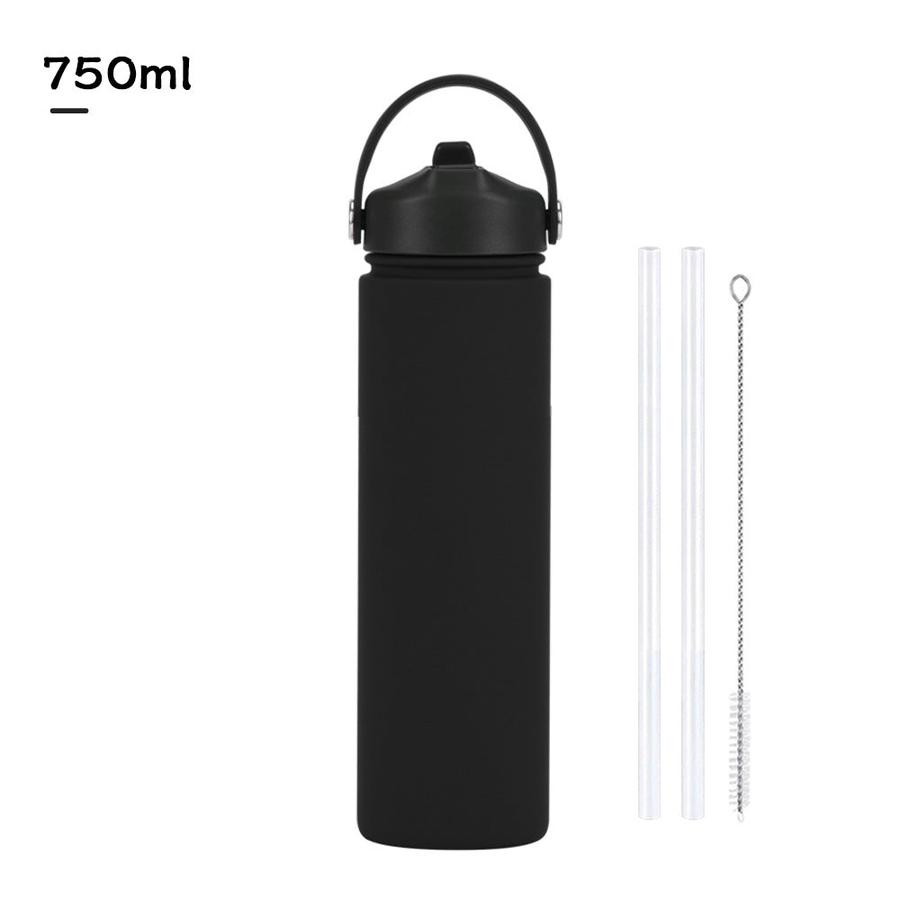 750ml stainless steel water bottle, wide - mouthed portable hand - held bottle, outdoor sports suction nozzle, insulated cup 750ml不锈钢水壶广口便携手提瓶子户外运动吸嘴保温杯 - 保温杯 - Zhongshan Star Trade - 黑色 - 750ml