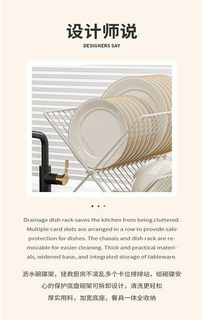 X-shaped draining bowl rack, foldable, thickened, double-layer large draining rack, countertop kitchen dish storage rack - Im