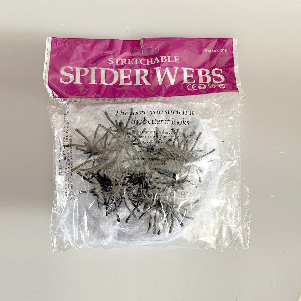 7m Halloween spider web + 150cm giant spider decoration, a fake spider with a huge triangular spider web, suitable for indoor and outdoor Halloween decorations, yard home costumes, party haunted house decorations - 万圣节装饰品 - Zhongshan Star Trade - 100克白色棉+20个小蜘蛛