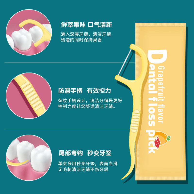 Fruit-flavored dental floss, individual packaging, disposable dental floss sticks