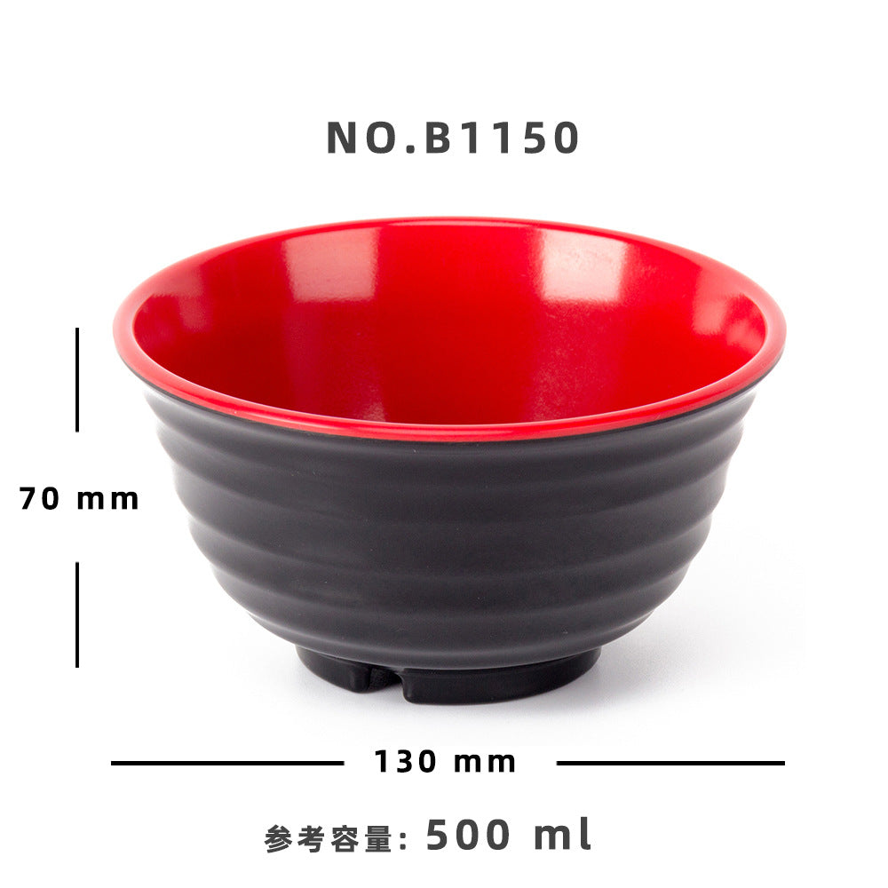 Melamine black and red plastic small bowls, restaurant hot pot seasoning bowls, dipping sauce bowls, canteen rice bowls, breakfast porridge and soup bowls 密胺黑红塑料小碗餐厅饭店火锅调料碗蘸酱碗食堂米饭碗早餐粥汤碗 - 日式餐具 - Zhongshan Star Trade - B1150 130*70mm 500ml