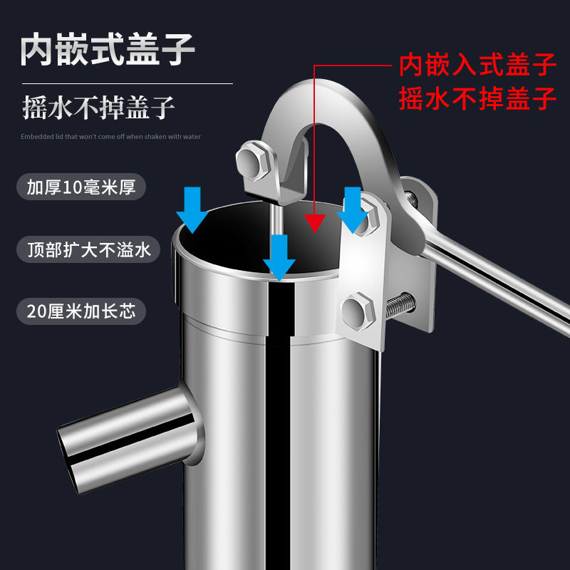 Water pump - stainless steel household hand-operated water pump for old-fashioned water wells, hand-operated water pump for wellheads, hand-operated water pump for drawing water by pressure.