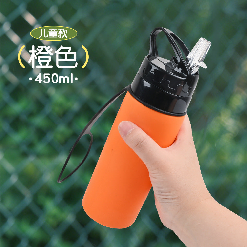 Silicone outdoor water bottle, high appearance level, pp high - temperature resistant, shockproof, portable, folding water cup for children, students and adults 硅胶户外水壶高颜值pp耐高温防摔便携儿童学生成人折叠水杯 - 保温杯 - Zhongshan Star Trade - 橙色450ml