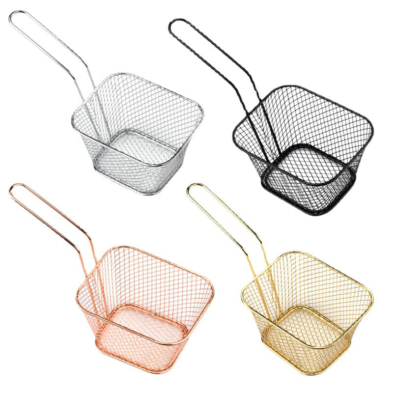 French fries frying basket, mini square filter screen oil sieve food basket, multi-functional snack storage basket