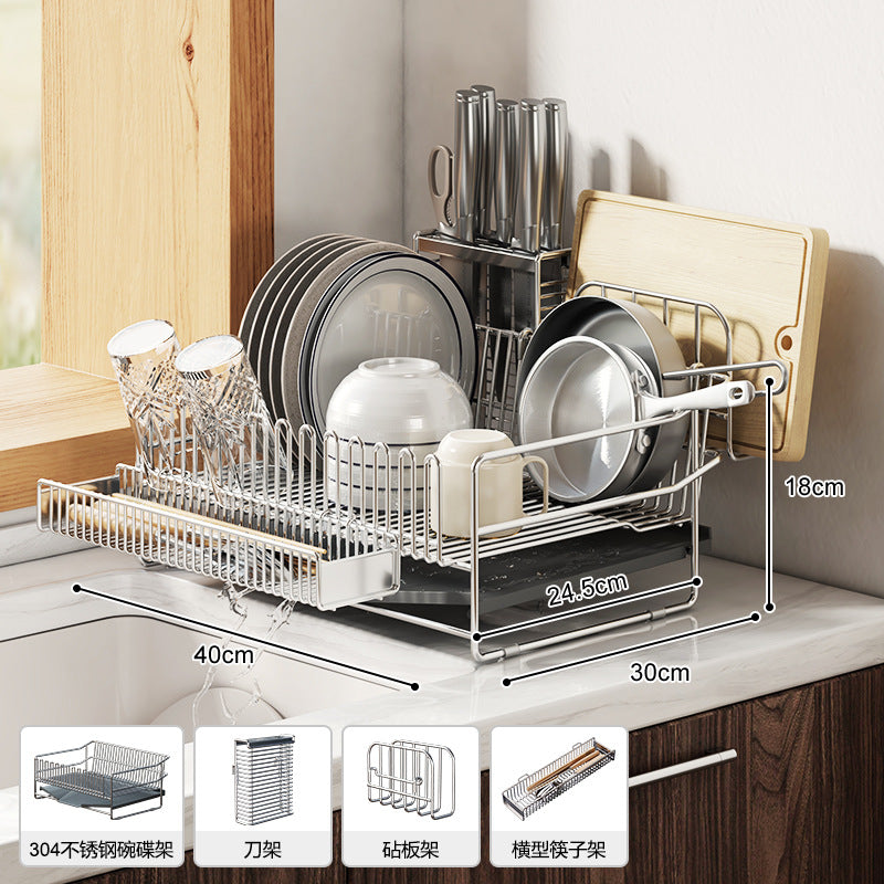 304 stainless steel bowl rack, drain rack, integrated countertop, dish storage rack, kitchen bowl and plate drain rack - Imag