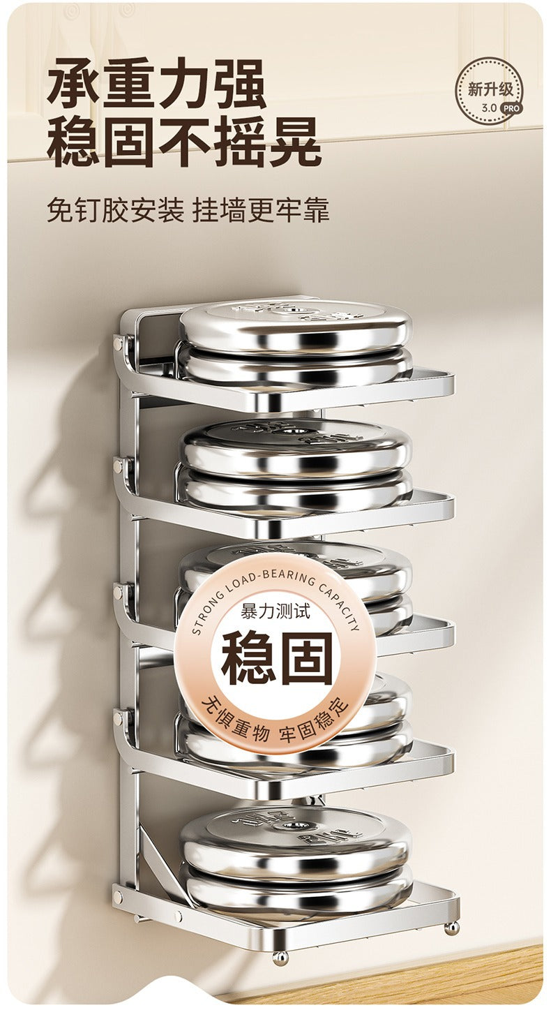 Stainless steel kitchen food preparation rack, no drilling required, wall-mounted vegetable tray, multi-layer hot pot side dish storage rack