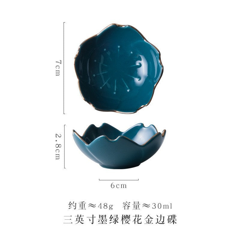 Ceramic sauce plates, seasoning plates, sushi soy sauce dipping sauce, dessert bowls, appetizer plates, kitchen and home dinner plates 陶瓷酱盘、调味盘、寿司酱油蘸酱、甜点碗、开胃菜盘、厨房家居餐盘 - 日式餐具 - Zhongshan Star Trade - 孔雀绿 - 描金