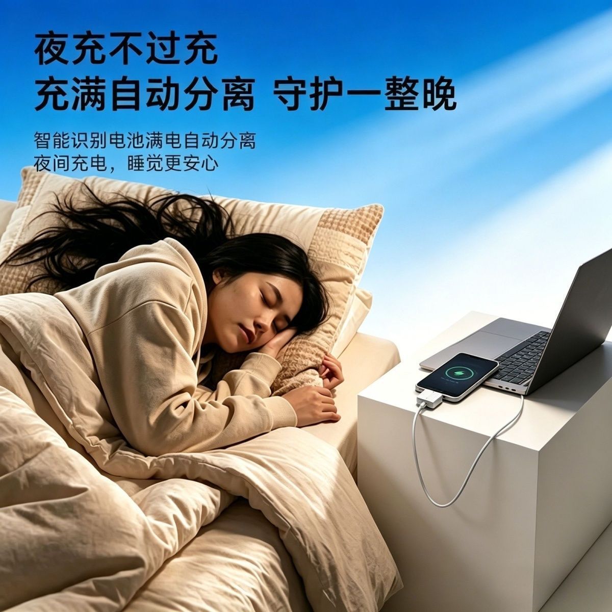 [Full Charge Separator] Automatically disconnects power when the phone is fully charged by AI recognition and unplugs the Type-C port.
