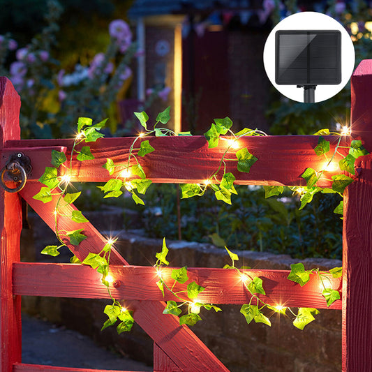 Solar rattan light string battery box, maple leaf rattan decorative light string, outdoor courtyard decorative light 太阳能藤条灯串 电池盒枫叶藤条装饰灯串户外庭院装饰灯 - 万圣节装饰品 - Zhongshan Star Trade - 枫叶常春绿藤 - 8功能防水电池盒带遥控10M100L