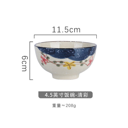4.5 inch, 5 inch, retro Chinese Japanese creative hand - painted flower cereal ceramic soup rice bowl  4.5 英寸、5英寸，复古中国日式创意手绘花卉麦片陶瓷汤饭碗 - 日式餐具 - Zhongshan Star Trade - 清彩4.5英寸米饭碗