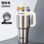 Giant large-capacity insulated ice cup, portable ceramic inner liner straw cup for men, one-click quick-opening insulated cup