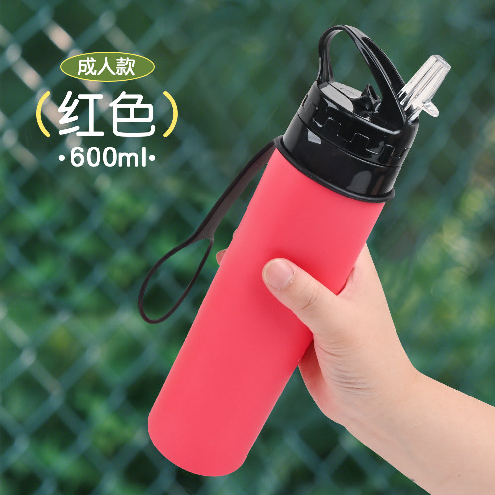 Silicone outdoor water bottle, high appearance level, pp high - temperature resistant, shockproof, portable, folding water cup for children, students and adults 硅胶户外水壶高颜值pp耐高温防摔便携儿童学生成人折叠水杯 - 保温杯 - Zhongshan Star Trade - 红色600ml