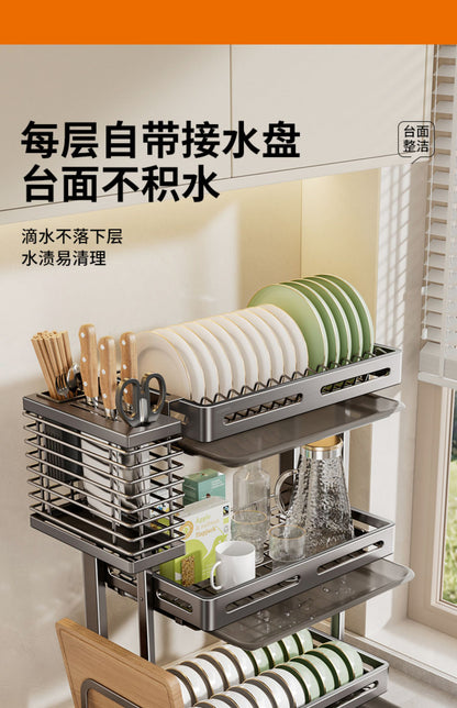 304 stainless steel folding draining dish rack, kitchen multi-functional storage stand, multi-layer dish cabinet, dish and sp
