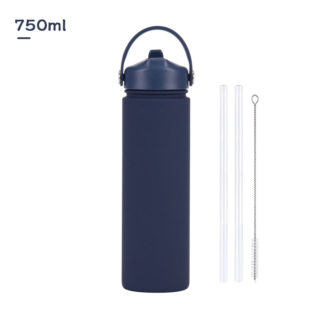 750ml stainless steel water bottle, wide - mouthed portable hand - held bottle, outdoor sports suction nozzle, insulated cup 750ml不锈钢水壶广口便携手提瓶子户外运动吸嘴保温杯 - 保温杯 - Zhongshan Star Trade - 靛蓝色 - 750ml