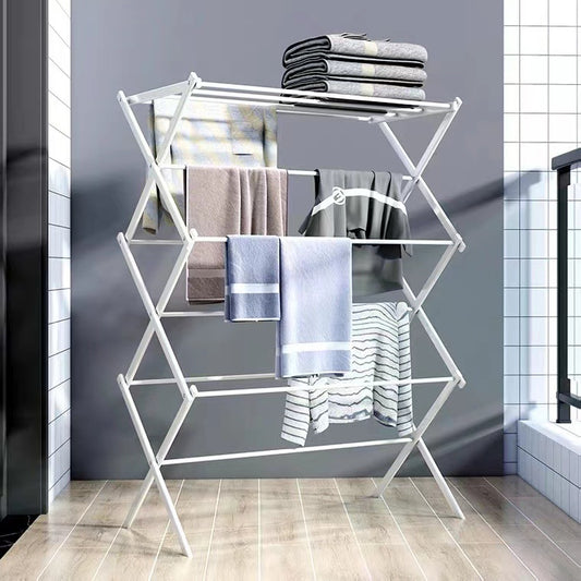 Folding clothes drying rack - Durable and space - saving laundry and towel rack, sturdy hanger for hanging clothes both indoors and outdoors, made of stainless steel 折叠晾衣架 – 耐用、节省空间的洗衣和毛巾架、坚固的衣架，用于在室内和室外悬挂衣服，不锈钢 - 折叠式多功能晾衣架 - Zhongshan Star Trade