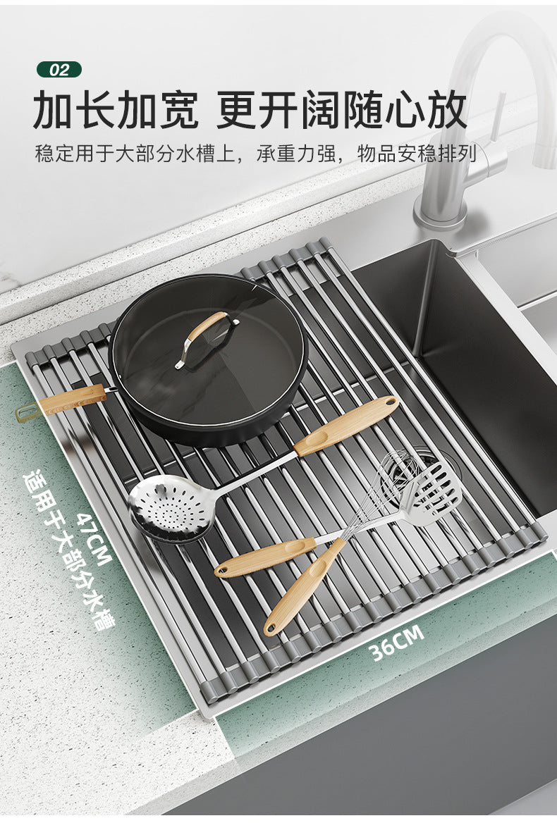 Dishwashing Sink Drain Rack 304 Stainless Steel Retractable Kitchen Drain Rack - Image 6