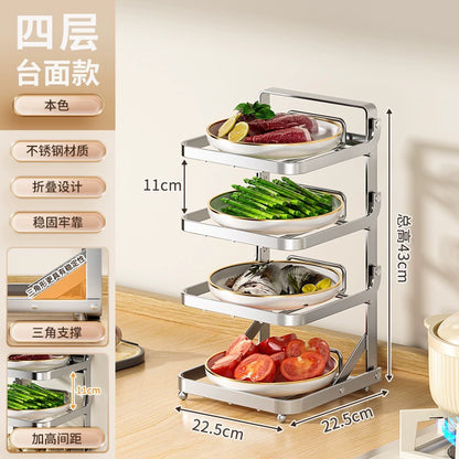 Stainless steel kitchen food preparation rack, no drilling required, wall-mounted vegetable tray, multi-layer hot pot side dish storage rack
