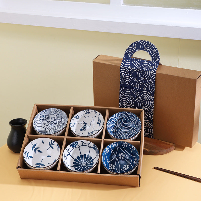 Ceramic rice bowls, cherry blossom bowl gift set, assorted colored tableware bowls, suitable for rice, cereal, noodles, soup, desserts, 6-piece set (cherry blossom)