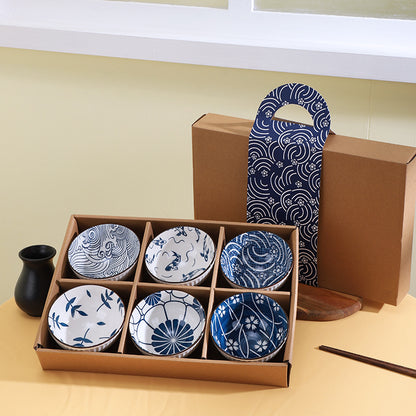 Ceramic rice bowls, cherry blossom bowl gift set, assorted colored tableware bowls, suitable for rice, cereal, noodles, soup, desserts, 6-piece set (cherry blossom)