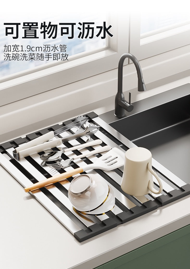 304 Stainless Steel Kitchen Sink Drain Rack, Dish and Plate Holder, Foldable and Telescopic Drain Basket - Image 10