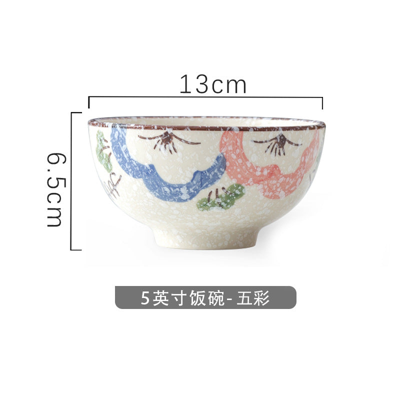 4.5 inch, 5 inch, retro Chinese Japanese creative hand - painted flower cereal ceramic soup rice bowl  4.5 英寸、5英寸，复古中国日式创意手绘花卉麦片陶瓷汤饭碗 - 日式餐具 - Zhongshan Star Trade - 五彩5英寸米饭碗