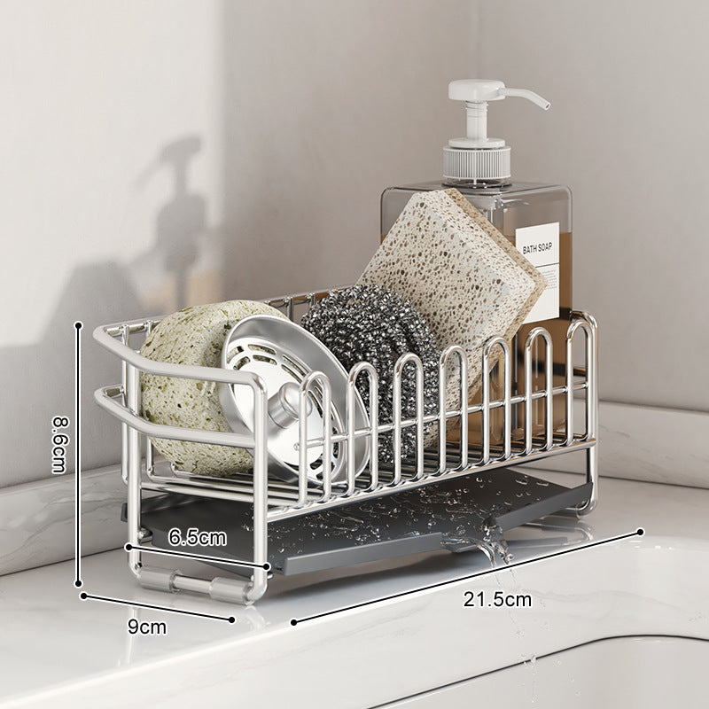 304不锈钢厨房沥水架放抹布小型水槽台面洗洁精收纳海绵置物架窄边 - Image 1