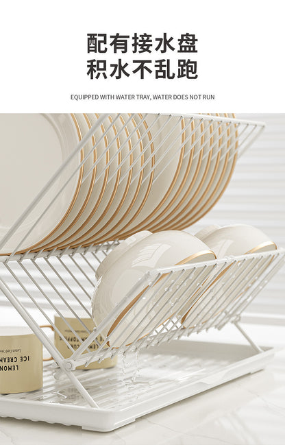 X-shaped draining bowl rack, foldable, thickened, double-layer large draining rack, countertop kitchen dish storage rack - Im