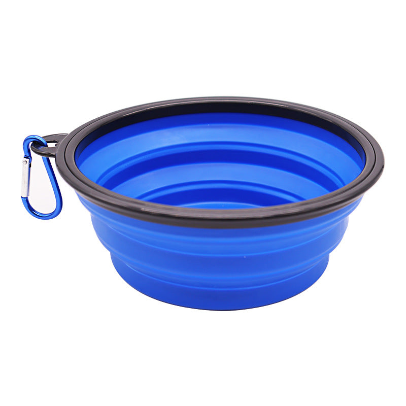 Dog bowl, pet foldable bowl, suitable for cats and dogs, portable pet feeding spray tray, suitable for walking, parking lot and travel, with climbing buckle 狗碗宠物可折叠碗，猫狗可用，便携式宠物喂食喷盘，用于步行停车场旅行，带 登山扣 - 宠物友好型户外用品 - Zhongshan Star Trade - Blue - 黑框带扣2900ml