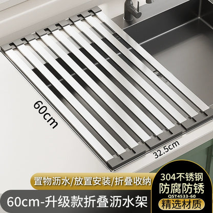 304 Stainless Steel Kitchen Sink Drain Rack, Dish and Plate Holder, Foldable and Telescopic Drain Basket - Image 33