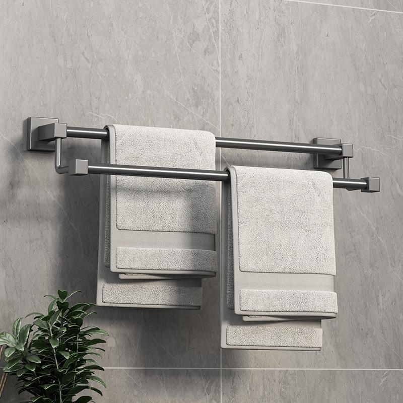 Gun gray stainless steel towel rack, towel bar, no need for drilling, single bar, bathroom, double bar, bath towel rack, bathroom rack, hotel