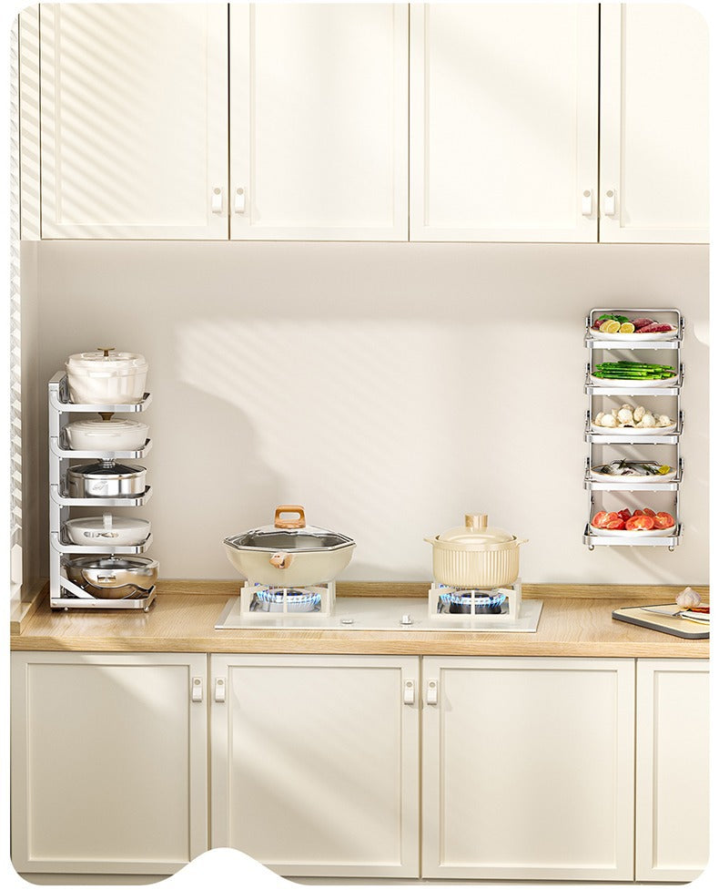 Stainless steel kitchen food preparation rack, no drilling required, wall-mounted vegetable tray, multi-layer hot pot side dish storage rack